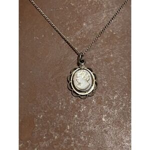 Antique sterling silver cameo necklace Rare Gift AMCO